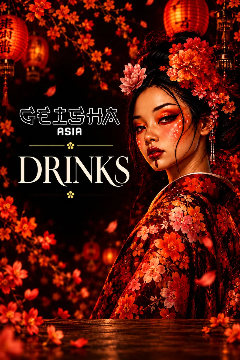 Drinks Menu cover beneath red lanterns